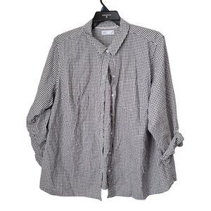 Women's Croft & Barrow 3x Black White Check Roll Tab Sleeve Plus